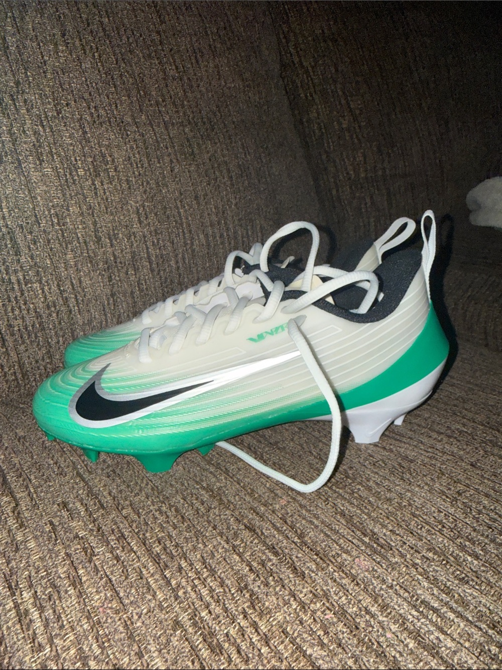 Nike Cleats in White and Teal Gradient